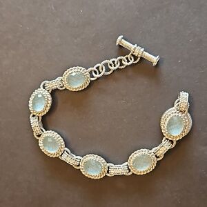 Judith Ripka Sterling Silver Blue Quartz Bracelet With Sapphire Toggle End Caps